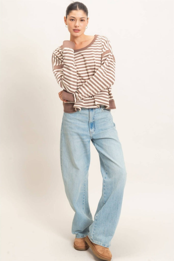 May I Striped Long Sleeve Top - Mocha