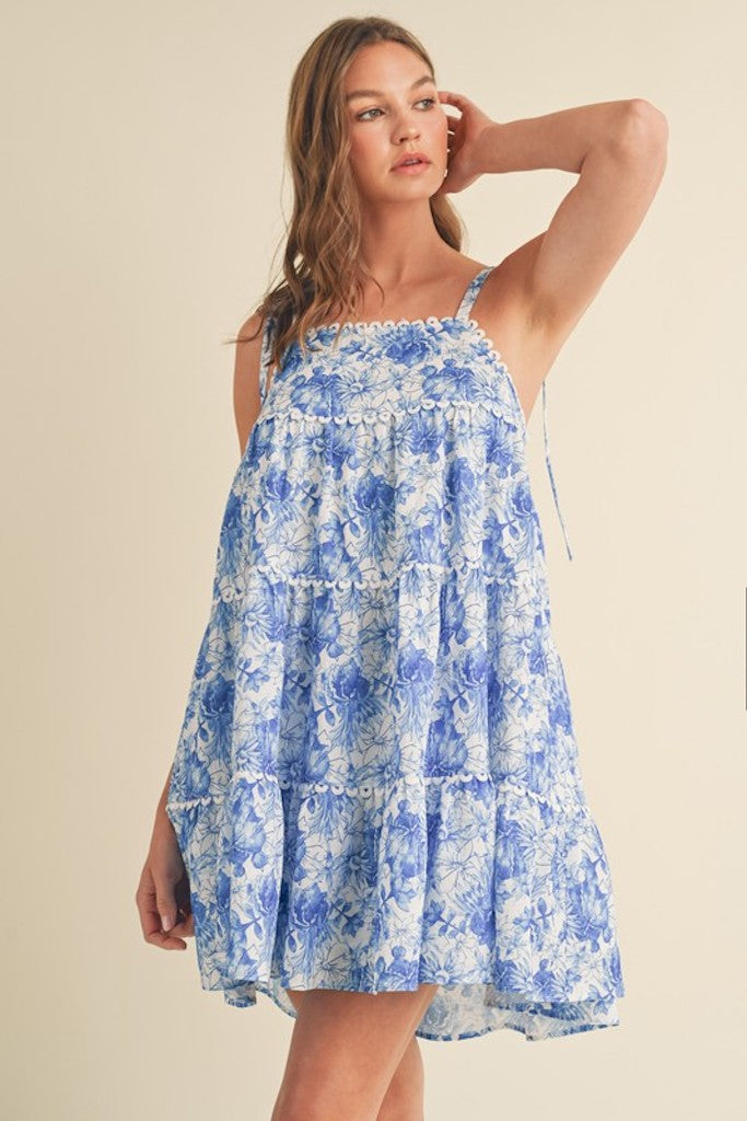 Twila Floral Mini Dress- Blue
