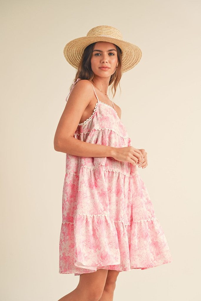 Twila Floral Mini Dress- Pink
