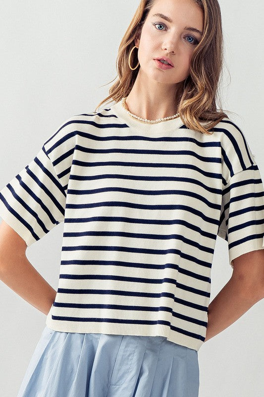 Carley Striped Top- Navy