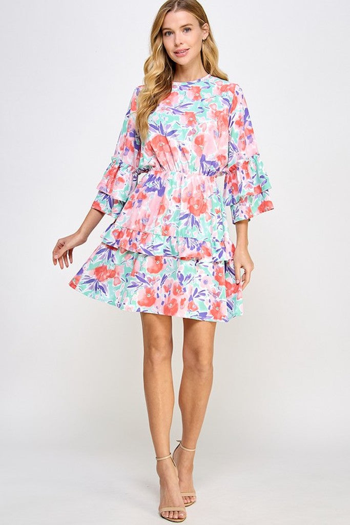 Been Away Floral Dress- Mint/Coral