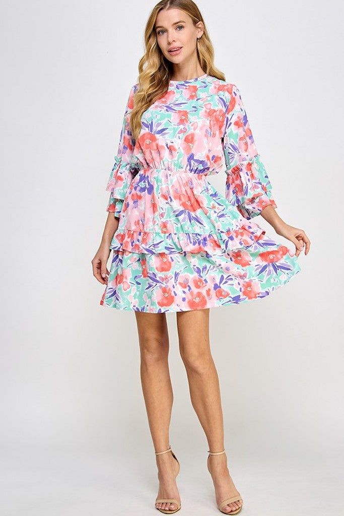 Been Away Floral Dress- Mint/Coral