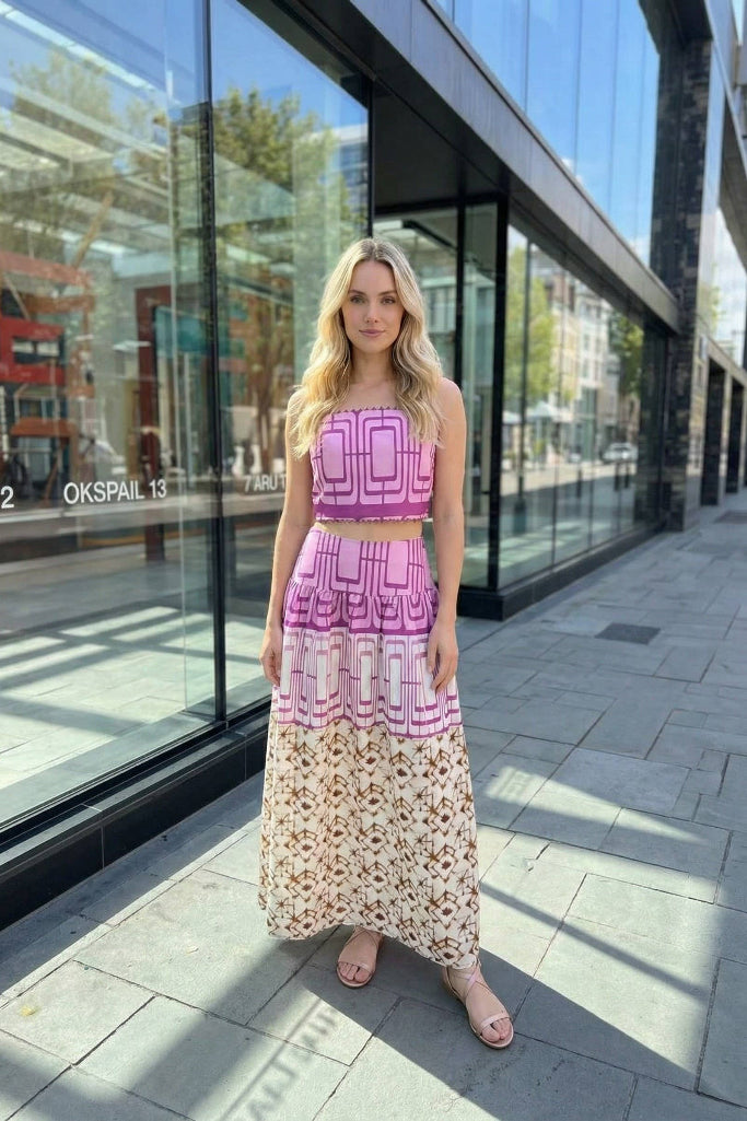 Getaway Glow Top & Midi Skirt Set - Lilac Multi