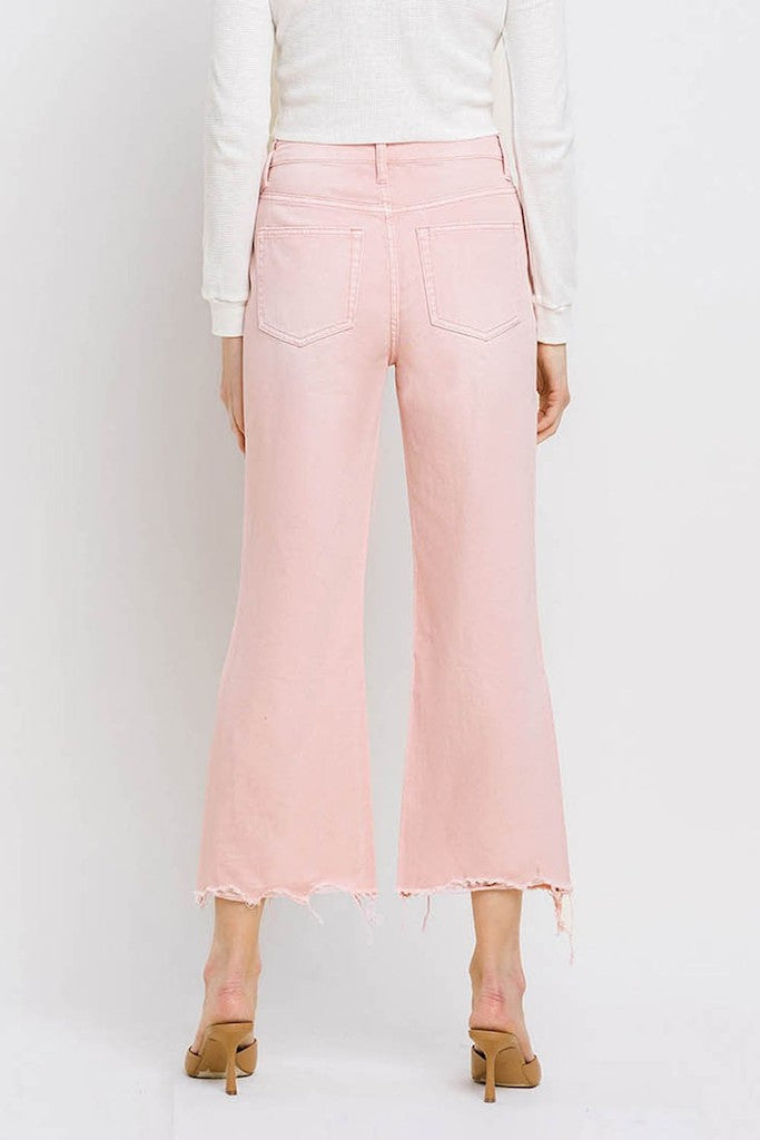 Leah Wide Leg Distressed Jeans- Light Pink