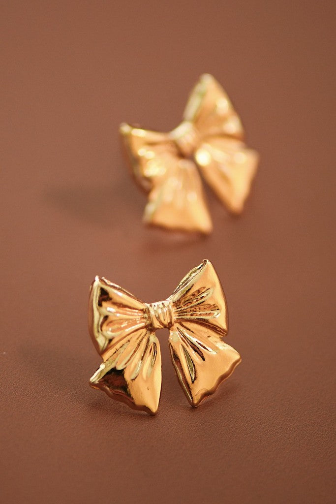 Florrie Bow Stud Earrings- Gold