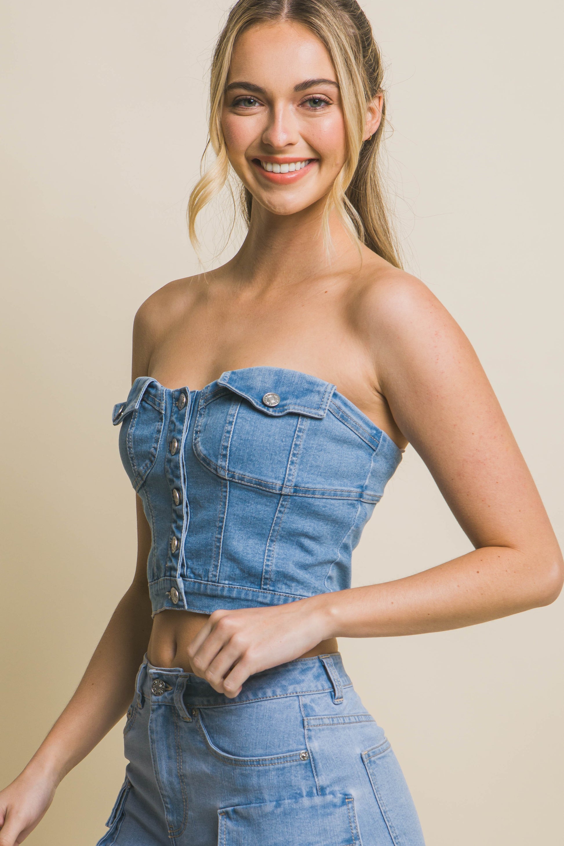 Hartley Strapless Vest - Denim