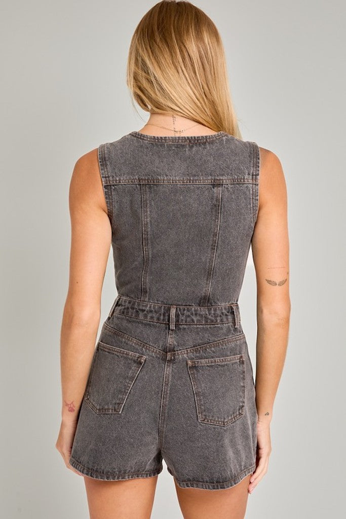 Perfect Fit Denim Romper- Black