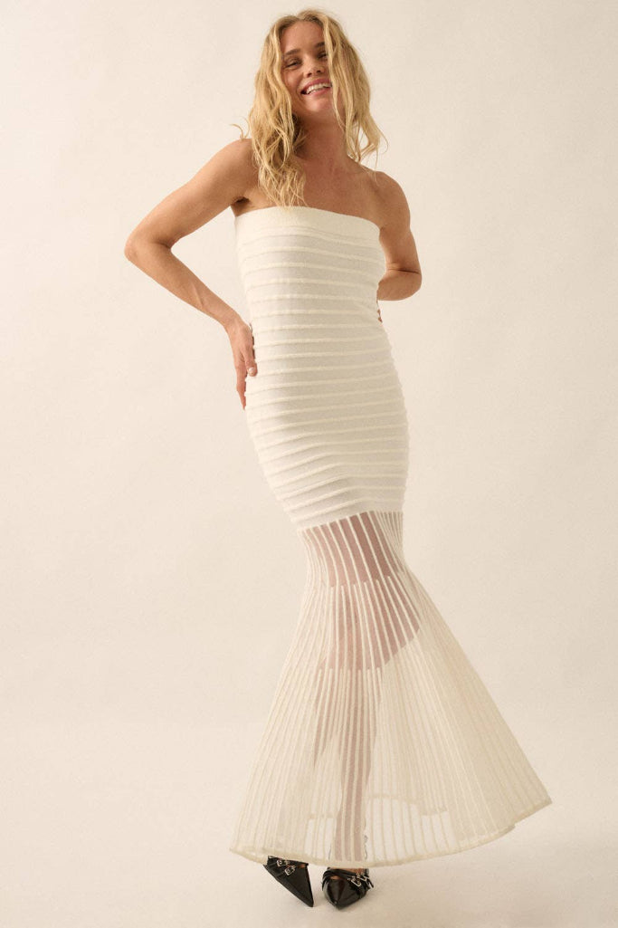 Sheer Stripe Maxi Dress - Off White