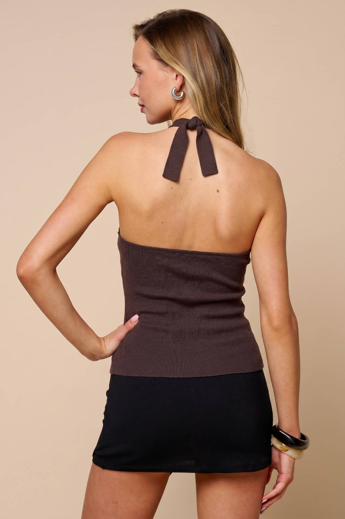 Almost Love Knit Halter Top - Brown