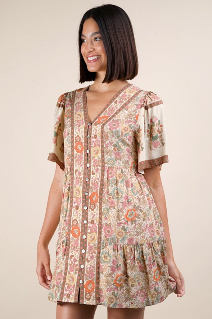 Tegan Floral Dress - Neutral