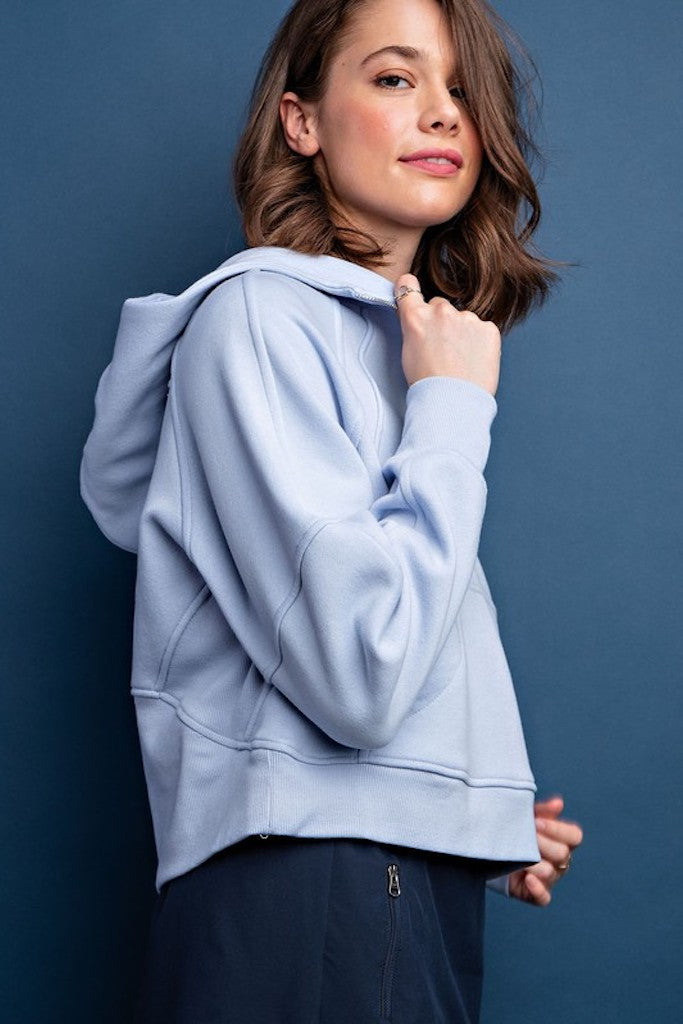 Work With Me Cropped Hoodie- Light Blue