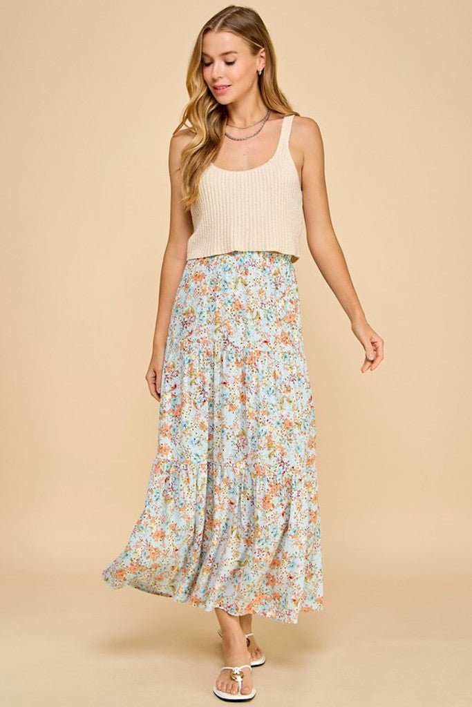 Applause Maxi Skirt- Blue Floral