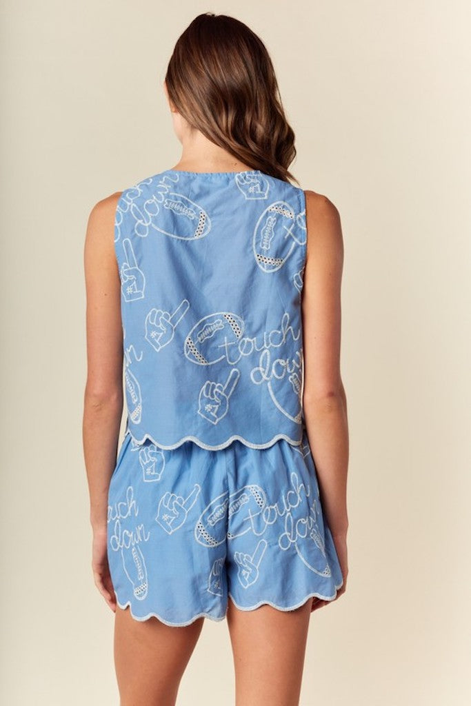 Arrabell Embroidered Shorts- Blue