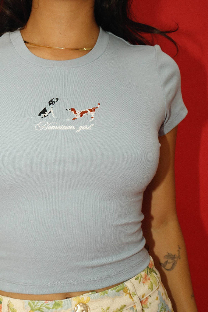 Fetching Pup Crop Top - Light Blue