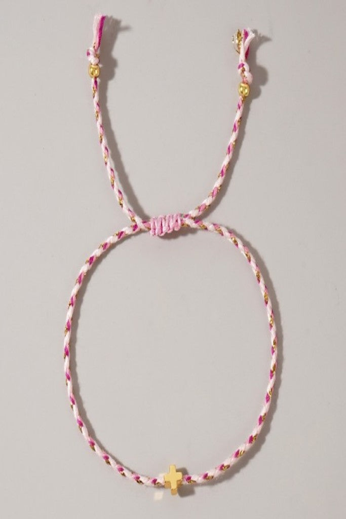 Corded Cross Charm Bracelet-