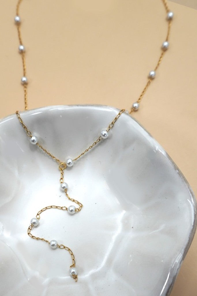 Pearl Y Necklace- Gold