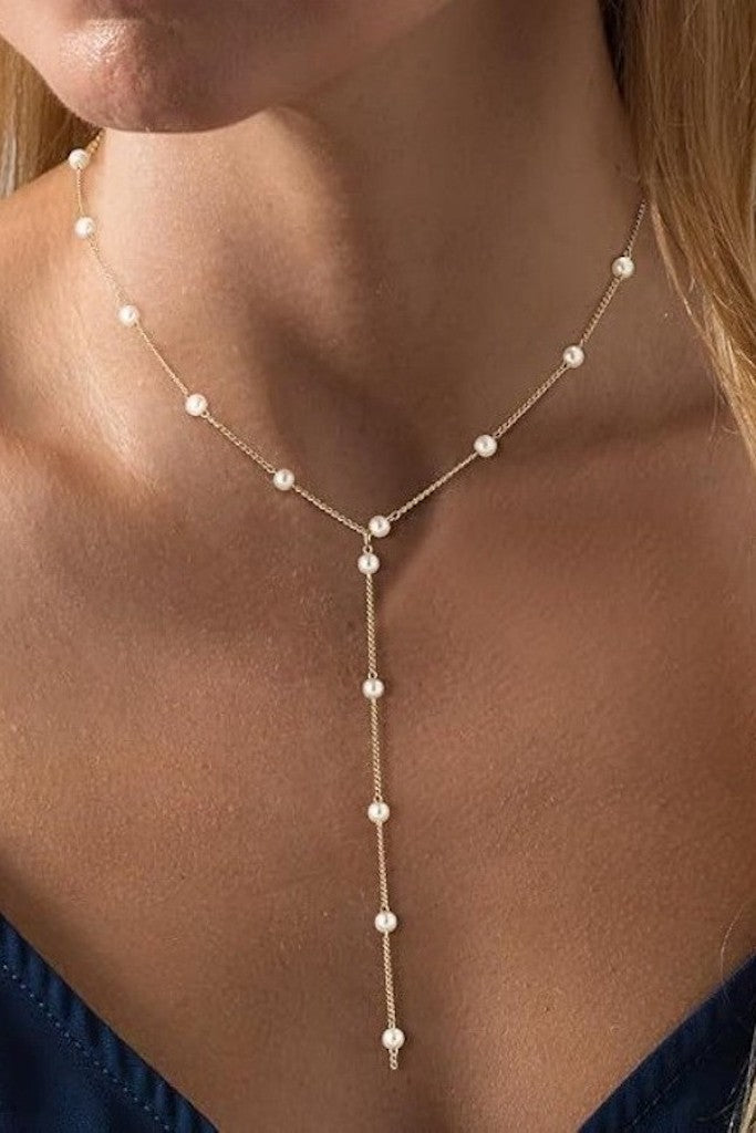 Pearl Y Necklace- Gold