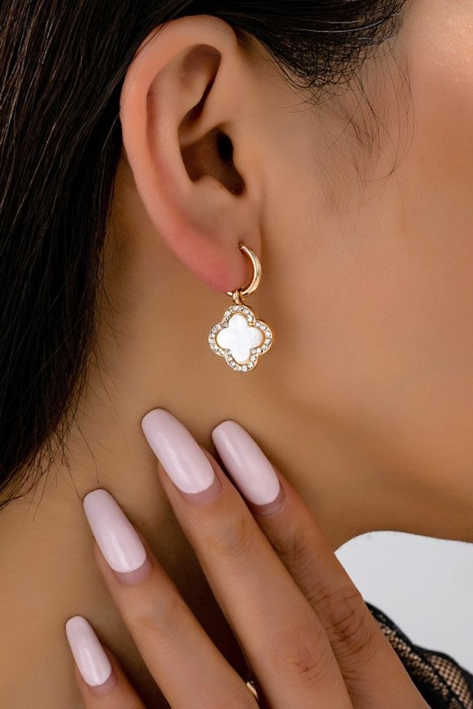 Rhinestone Clover Earrings- Gold