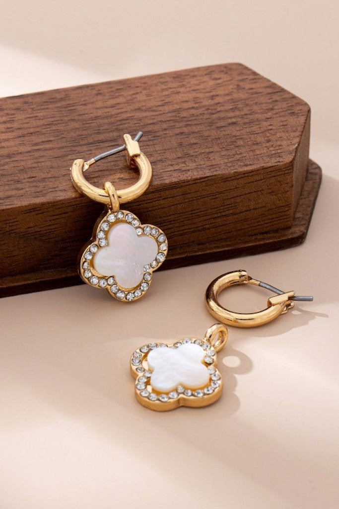 Rhinestone Clover Earrings- Gold