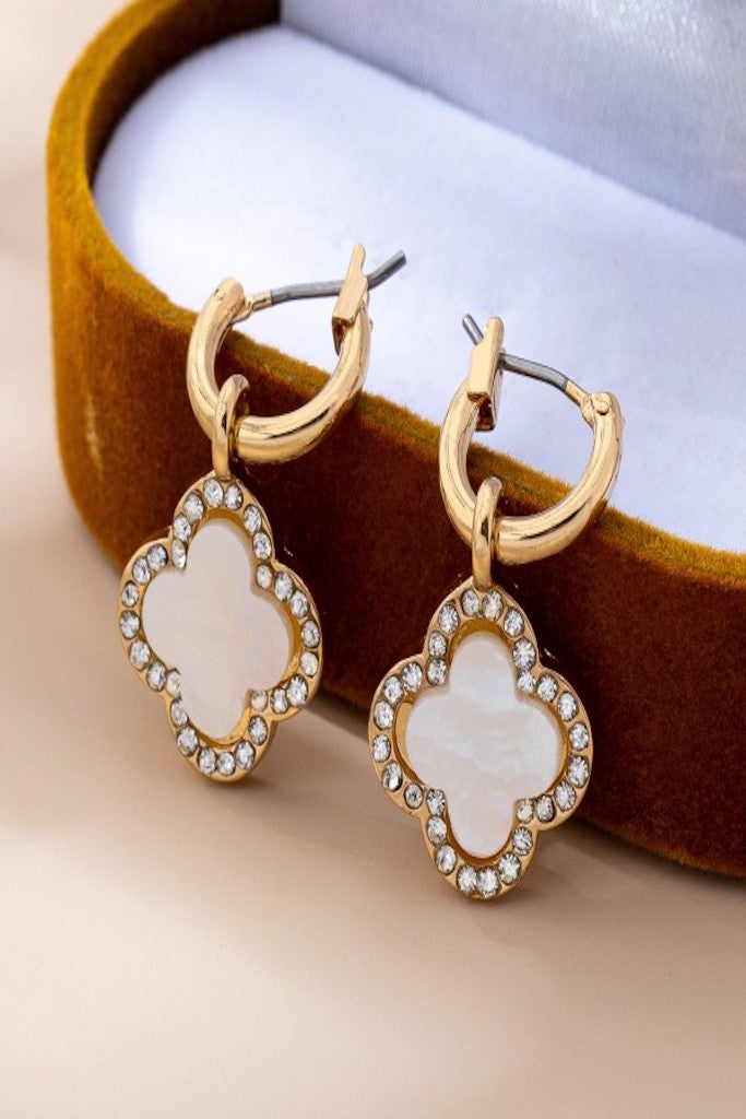 Rhinestone Clover Earrings- Gold