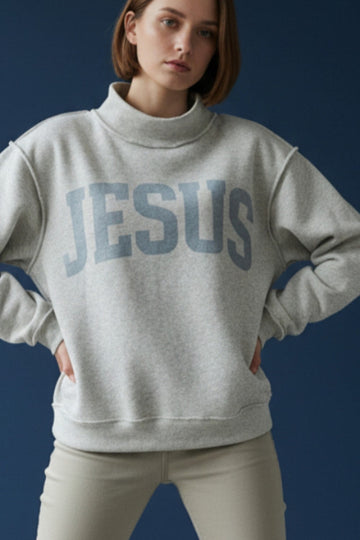 God Is Good Reversible Mock Neck Sweatshirt- Ash Grey/Light Blue