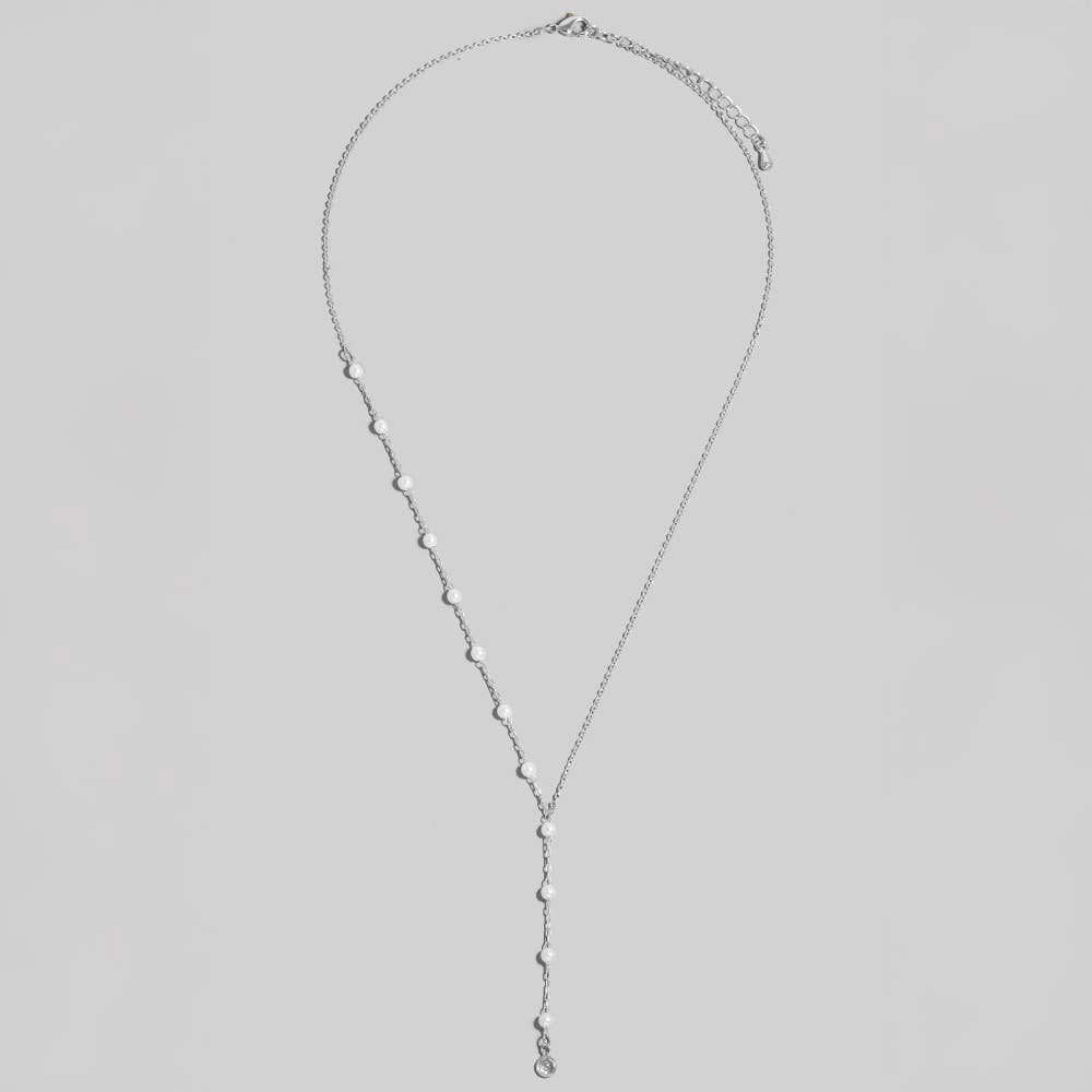 Cascade Pearl Lariat Necklace - Silver