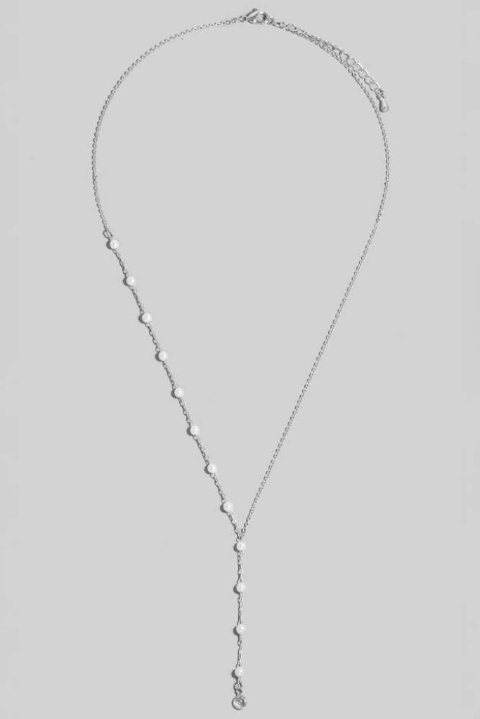 Cascade Pearl Lariat Necklace - Silver