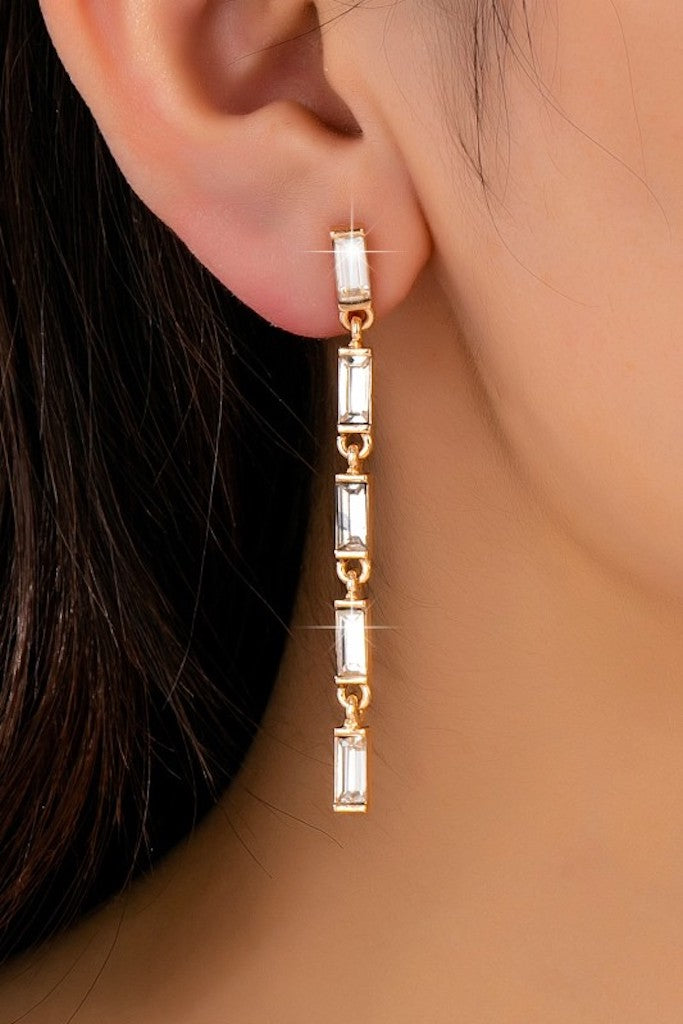 Crystal Drop Earrings- Gold
