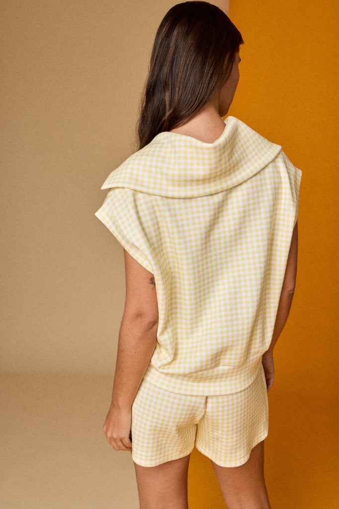 Lindy Gingham Quarter Zip & Short Set - Light Yellow