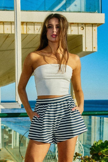 Mind Yourself Striped Shorts - White/Navy