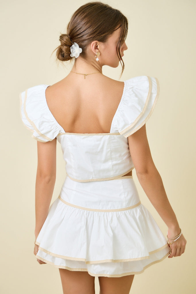 Contrast Cutie Ruffle Top - White