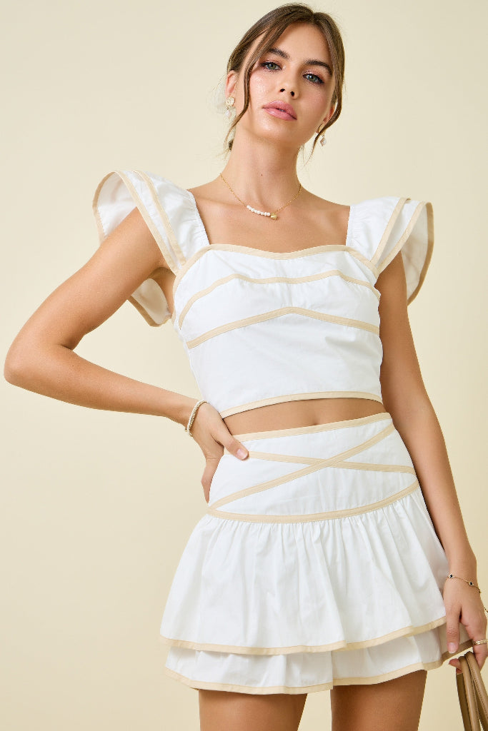 Contrast Cutie Ruffle Top - White