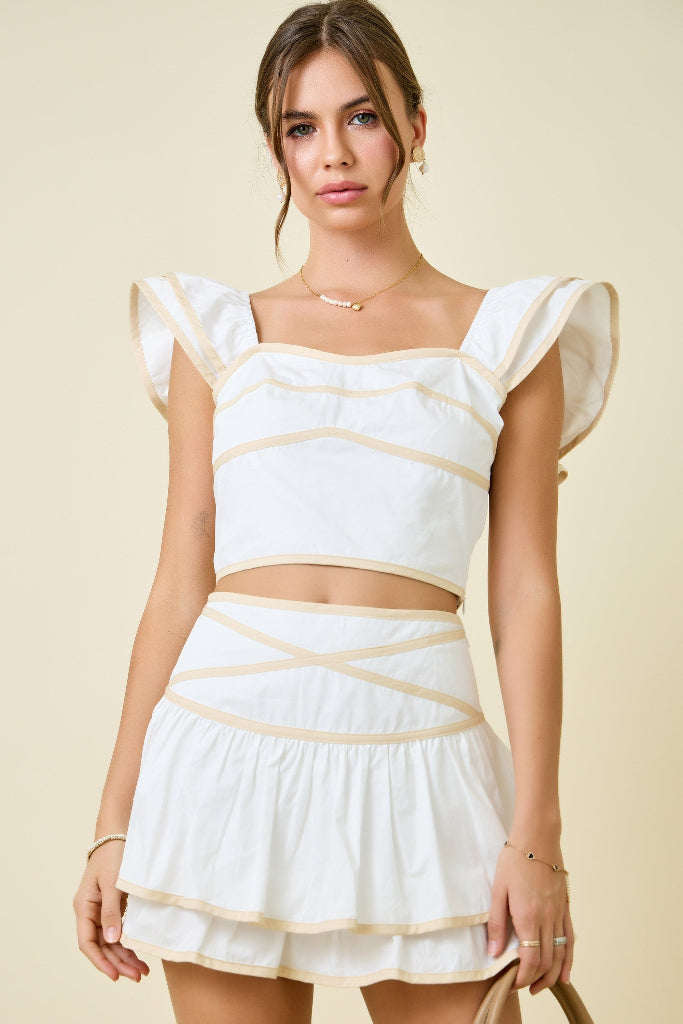 Contrast Cutie Ruffle Top - White