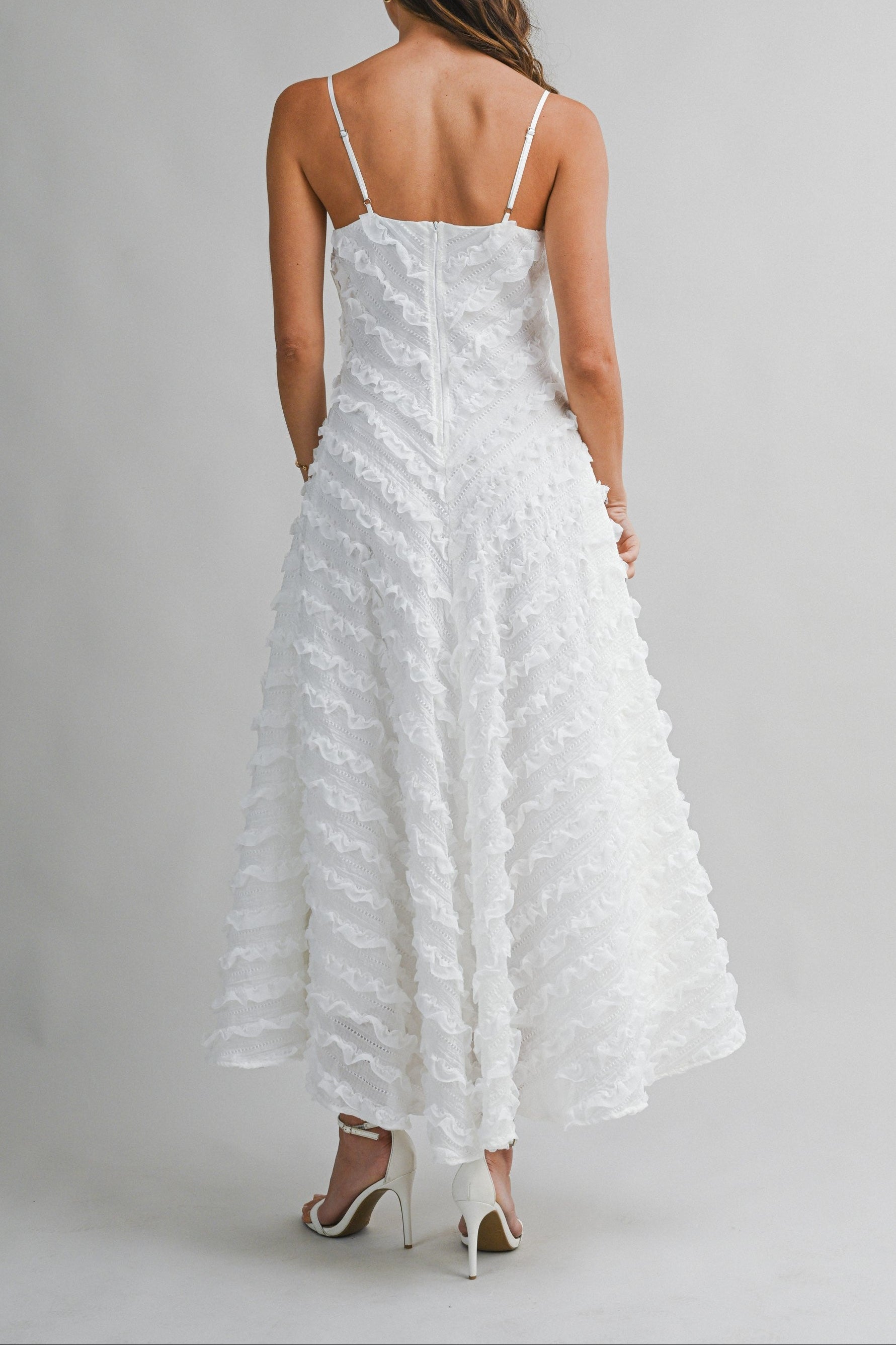 Clever Cutie Chevron Ruffle Midi Dress - Off White