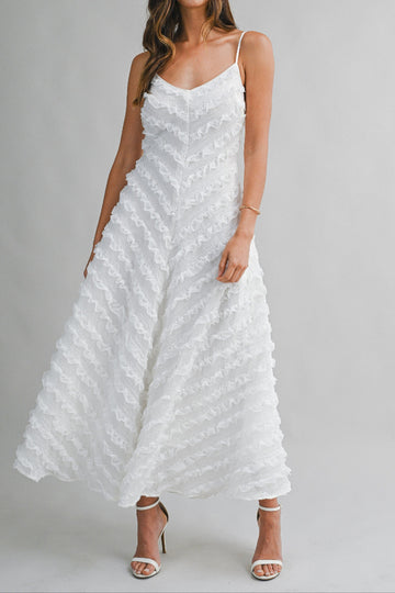 Clever Cutie Chevron Ruffle Midi Dress - Off White