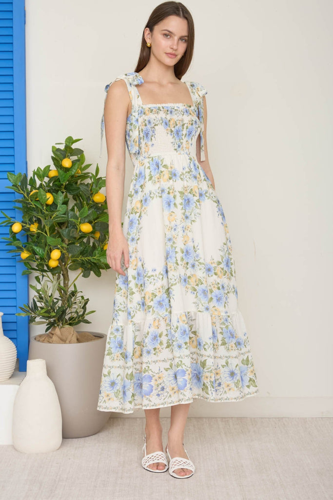 Jessenia Floral Midi Dress - Blue Multi