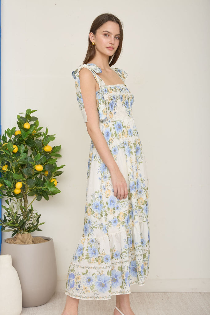 Jessenia Floral Midi Dress - Blue Multi