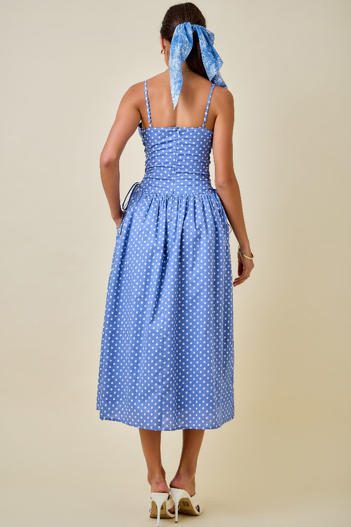 Starting Lineup Polka Dot Midi Dress - Light Blue