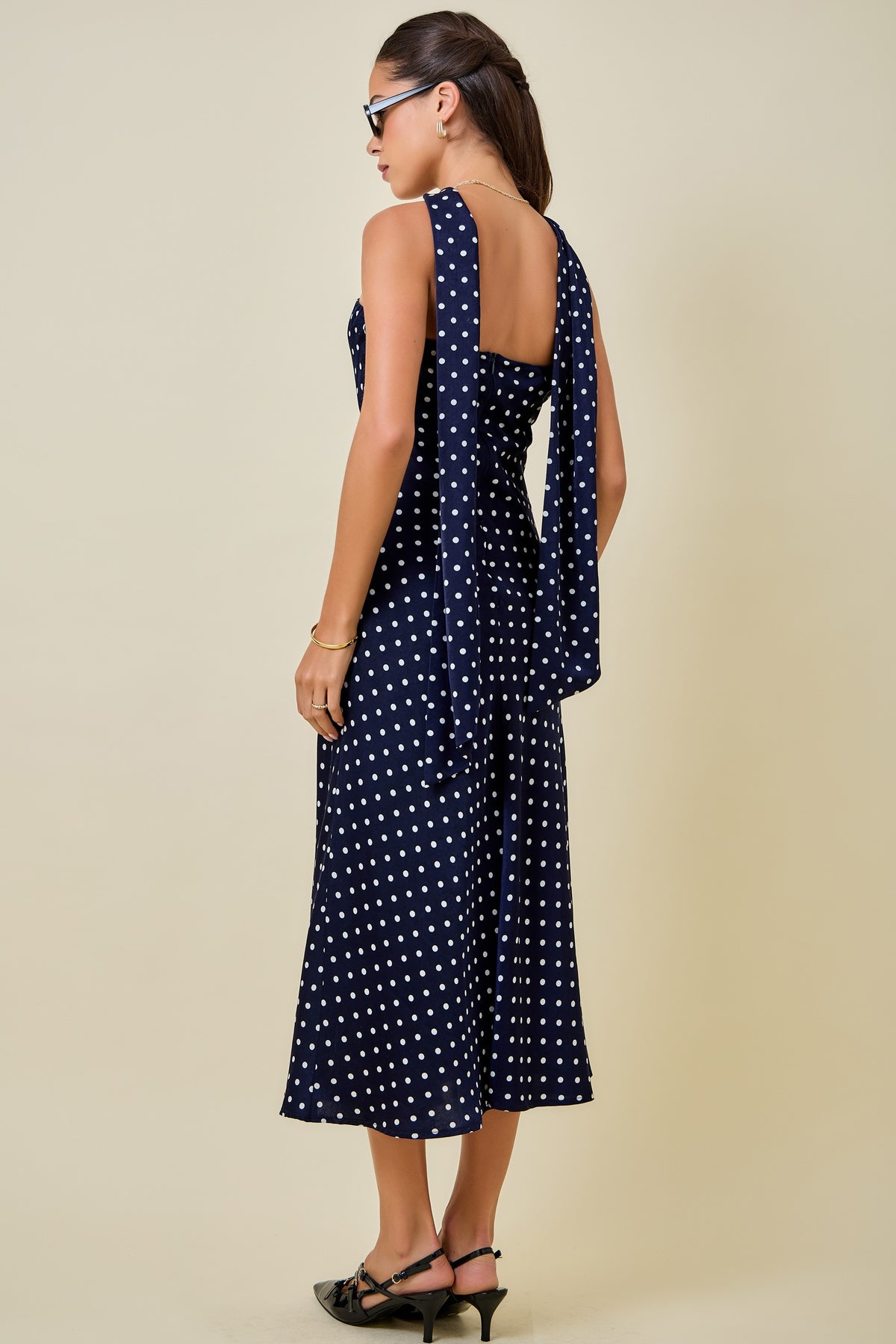 Cheering On Polka Dot Midi Dress - Navy