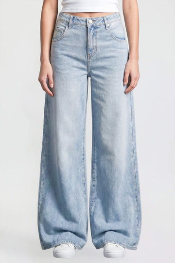 Trend Setter Wide Leg Baggy Jeans - Light Wash