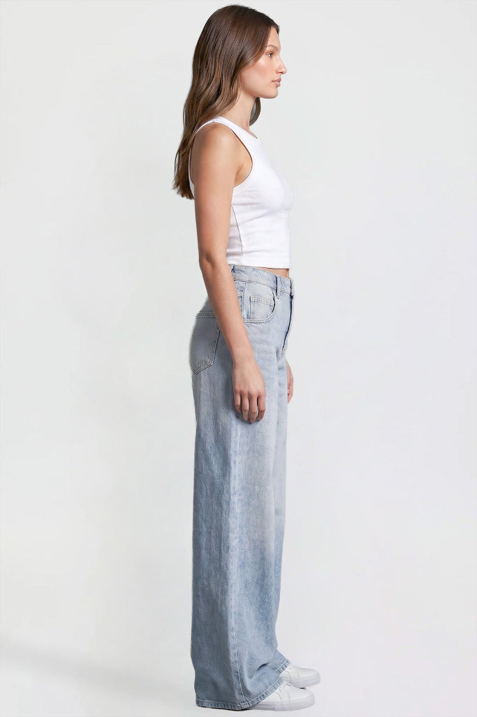 Trend Setter Wide Leg Baggy Jeans - Light Wash