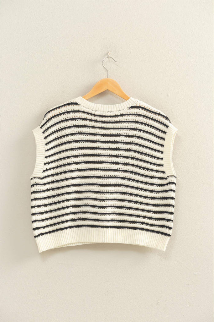 Get Even Striped Top- Black