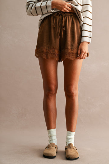 Comeback Lace Trim Shorts - Brown