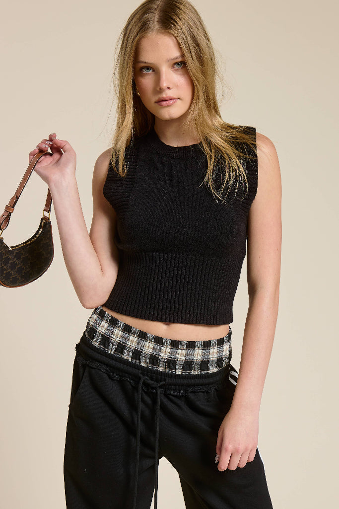 Letting Go Cutout Back Crop Top - Black