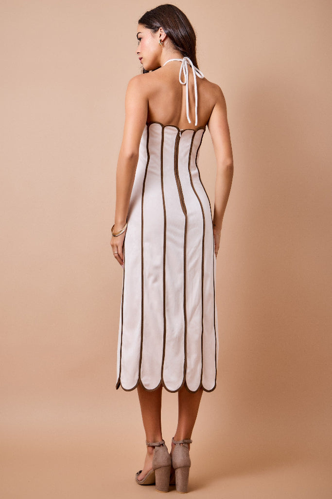 Natural Attraction Suede Scallop Midi Dress - Taupe/Brown