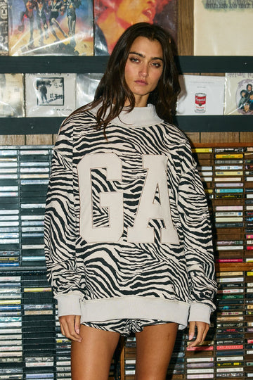 Animal Instinct GA Mock Neck Sweatshirt - Zebra