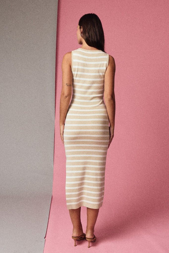 Peyson Striped Midi Dress - Taupe/White