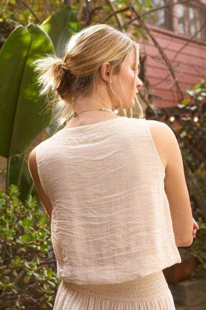 Set The Bar Button Tank - Beige