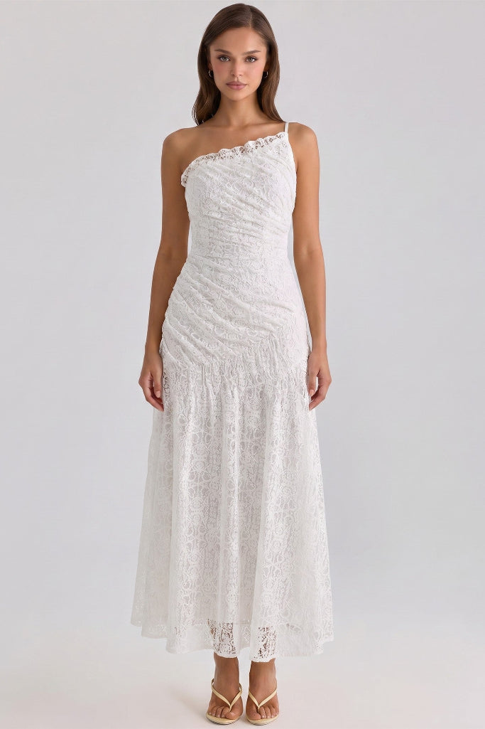 Blending Love Lace Midi Dress - White