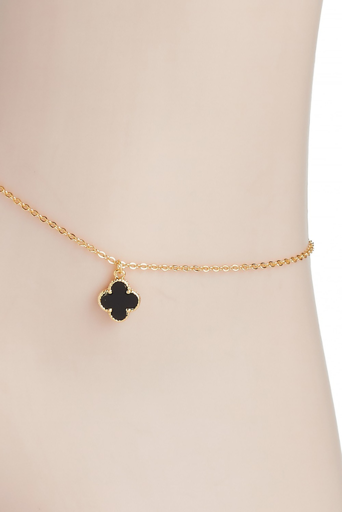 My Grace Clover Anklet - Black/Gold